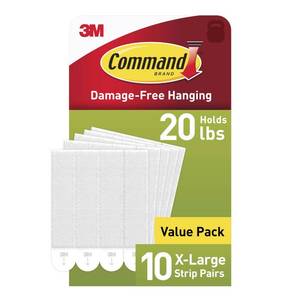 lot 16200 image: Command 20 lb XL 10 Pairs Heavyweight Picture Hanging Strips (20 Strips), Damage-Free Hangers for Picture Frames, No Tools Required, Ideal for Home Room Wall Decor, White Adhesive