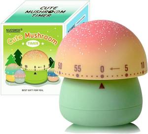 lot 16201 image: NUOSWEK Mechanical Kitchen Timer, Cute Mushroom Timers for Kids, Wind Up 60 Minutes Manual Countdown Timer for Classroom, Home, Study and Cooking (Green Base)