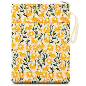 lot 16211 image: Yeyeplum 12x9 Daisy Embroidered Book Sleeve with Cotton Lining with Handle and Zipper Book Protector for Paperback and Hardcover, Christmas Ideal Gift Book Sleeve Pouch for Book Lovers(Yellow)