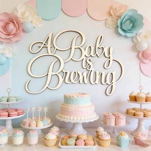 lot 16218 image: LZGXZF Wooden A Baby Is Brewing Sign for Backdrop,Baby Shower Party Decorations for Gender Reveal Wooden Sign,Baptism Pregnancy Celebration Balloon Arch Photo Booth Props