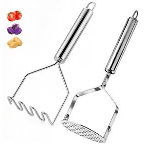 lot 16226 image: FYCQER 2PCS Potato Masher Set, Stainless Steel Smasher Kitchen Tools for Perfect Mashed Potatoes, Guacamole, Beans, Vegetables, Fruit, Meat Butter & Puree & More