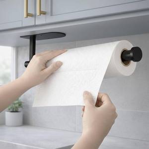 lot 16227 image: Paper Towel Holder, Self Adhesive or Screw Mounting, Black Wall Mount SUS304 Stainless Steel Paper Towel Holder Under Cabinet for Kitchen, Counter, Cabinet, Bathroom