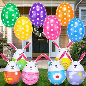 lot 16237 image: 12 Pcs Inflatable Easter Eggs Outdoor Decorations 20 Inch Giant Easter Eggs 16 Inch Bunnys PVC Colorful Hanging Kids Blow Up Balloons Decor for Holiday Party,Yard,Home,Indoor,Lawn and Garden