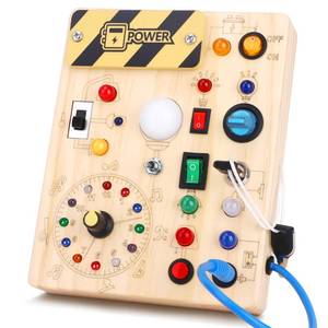 lot 16245 image: Hoarosall Montessori Toys Clock Wooden Busy Board with 11 LED Light switches, Tooddler Sensory Travel Toys for 1 Year Old Baby and Toddler