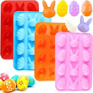 lot 16247 image: Easter Egg Silicone Bunny Silicon Molds for Chocolate 4 Packs Egg Shaped Mold Baking Pan Resin Cake Chocolate Mold Silicone Candy Pan for Easter Party