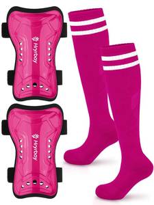 lot 16250 image: Hryrbay Kids Soccer Shin Guards and Socks Toddler Soccer Shin Pads Protective Defender Gear for Boys Girls Ages 3-15 Great for Training, Matches, Inspired by the World Cup Rose Red S