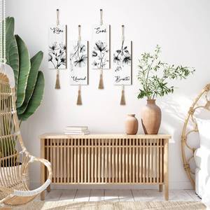 lot 16254 image: Qunclay 4 Pieces Boho Wall Decor for Bathroom 12 x 5 Inch Relax Soak Unwind Breathe Bathroom Sign with Beads Leaf Print Minimalist Botanical Wall Art Farmhouse Wooden Hanging Art(Gray,Flower)