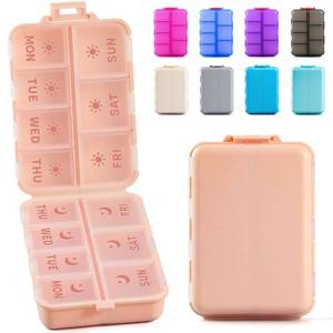 lot 16262 image: NEW Foldable & Double Protection Portable Weekly Pill Organizer 2 Times A Day with Etched Labels, AM PM 7 Day Week Medicine Box, Daily Travel Pill Case Holder Dispenser for Vitamin, Supplement - Pink