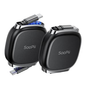 lot 16266 image: SOOPII USB C to USB C Cable, 240W Retractable USB C Fast Charging Cable with Mag Snap Storage, 5-Stage Length Preset Type C Cable for lPhone 1615 Pro Max, Galaxy S2524 Black (2Pack 3.3FT)