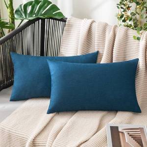lot 16273 image: MIULEE Pack of 2 Decorative Outdoor Solid Waterproof Throw Pillow Covers Faux Linen Garden Farmhouse Coastal Cushion Cases for Summer Patio Tent Balcony Couch Sofa 20x12 Inch Blue