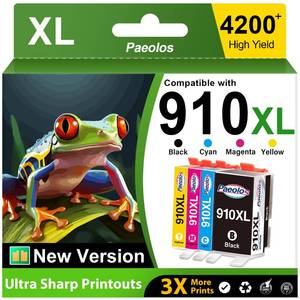 lot 16288 image: 910XL Ink Cartridges for HP Printers Replacement for HP 910XL Ink Cartridges Combo Pack for HP 910 Ink for HP OfficeJet Pro 8020 8010 8025 8035 8028 8015 8018 8022 Printers 910 Black and Color, 4-Pack