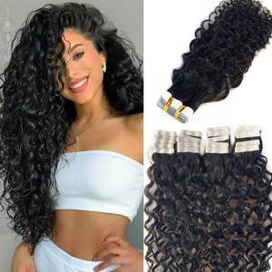 lot 16296 image: Water Wave Tape in Hair Extensions Human Hair 26 Inch Natural Black Hair Extensions Real Remy Human Hair Tape ins for Black Women, 50gpack 20pcs Double Sided Invisible Tape Hair Extension