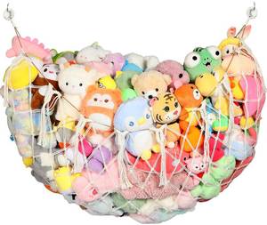 lot 16299 image: YECAYE Stuffed Animal Net, Room Decor Stuffed Animal Hammock, Upgraded 60 Inch for All Plush Dolls Organizer, Plushies Storage with Fully Handwoven Tassel, Cream White Mesh Bags