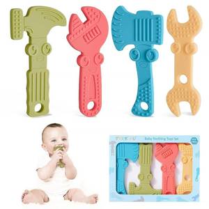 lot 16300 image: TYRY.HU Baby Teething Toys for Babies 0-6 Months 6-12 Months, BPA Free Silicone Baby Molar Teether Chew Toys, Hammer Wrench Spanner Pliers for Boys Girls, Soft-Textured, Easy to Hold & Clean, 4 Packs