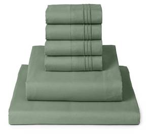 lot 19344 image: Mellanni King Sheet Set - 6-Piece Iconic Collection Bedding, (Including 4 Pillowcases), 16-Inch Deep Pocket, Easy Care, Extra Soft, Cooling Sheets, Brushed Microfiber - Sage