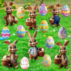 lot 19348 image: 16PCS Easter Bunny Decorations Outdoor, Bunny and Eggs Yard Signs with Stakes,Waterproof Lawn Signs Easter Decor for Gdrden Spring Home outdoor