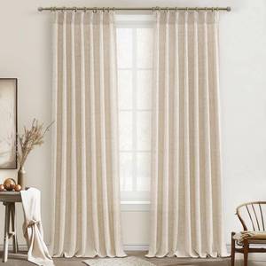 lot 19350 image: PleatedDrapes 96 Inch Curtains 2 Panel Set, Modern Linen Pleat Back Tab Dining Room Window Curtains Light Filtering Aesthetic Semi Sheer Living Room Drapes with Hooks Ring Cream Oatmeal W40 x L96