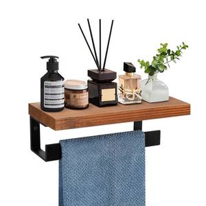 lot 19367 image: Winmien Hand Towel HolderTowel Ring with Wooden Shelf, Hand Towel Rack, Hand Towel Hanger for Bathroom, Bath Accessories Wall Mounted, Matte Black (9-Squ Shaped)