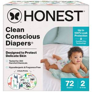lot 19368 image: The Honest Company Clean Conscious Diapers MC Giraffes  Barnyard Babies - Size 2 - 72ct