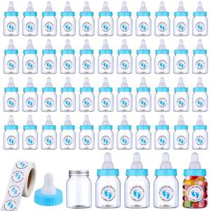 lot 19371 image: 62 Pcs 3.5 Inch Baby Mini Milk Bottle Baby Shower Favor with 500 Adhesive Thank You for Showering Stickers, Small Plastic Candy Bottle DIY Gift for Boy Girl Newborn Baptism Party Decor (Blue)