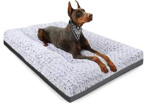 lot 19373 image: POCBLUE Deluxe Washable Dog Bed for Large Dogs Dog Crate Mat 35 Inch Comfy Fluffy Kennel Pad Anti-Slip for Dogs Up to 60 lbs, 35 x 23, Grey