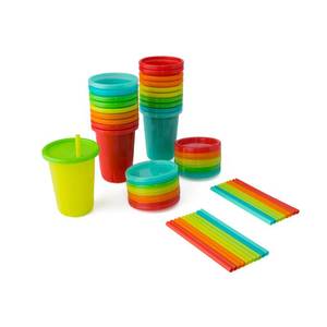 lot 19378 image: The First Years Take & Toss Straw Cups - Spill-Proof Kids Cups with Snap-On Lids and Straws - Portable and Dishwasher Safe Party Pack - Rainbow - 10 Oz - 20 Count - Ages 18 Months and Up