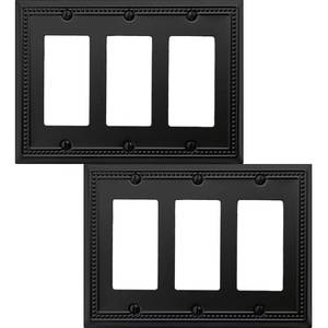 lot 19383 image: OKAWYC Triple Decorator Light Switch Cover Belaire Beaded Metal Wall Plate, 2-Pack Black 3 Gang Triple Rocker, for Receptacle Dimmer Switch GFCI Outlet Decorative Wallplate, Durable
