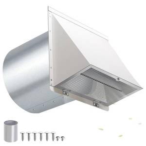 lot 19384 image: 8 Inch Hooded Wall Vent with Screen and Damper,Outdoor Wall Exhaust Vent Cover Cap for Kitchen Range Hood Dryer Duct Ventilation &Exterior Air Exhaust Applications,Galvanized Steel,White