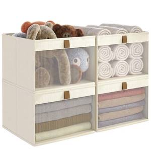 lot 19385 image: Linen Closet Organizers and Storage, Closet Storage Bins Basket Organizer, Foldable Organization Baskets with Mesh Window for Clothes Towels and Toys, 12.75 x 12.75 x 9, Beige, 4 pack