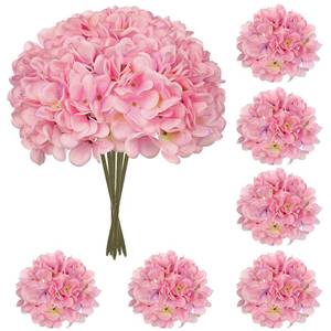lot 19392 image: Hollyone 6 Pcs Pink Hydrangea Artificial Flowers Heads with Stems Silk Faux Hydrangea Pink Fake Flowers for Home Indoor Outdoor DIY Floral Wedding Flower Bouquets Kitchen Table Centerpiece Decor