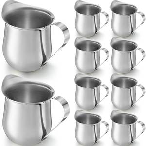 lot 19398 image: Honeydak 10 Pieces 5oz Stainless Steel Bell Creamers Pitcher Mini Cup Container Espresso Shot Frothing for Serving Milk Coffee Cream for Restaurant Cafes Home