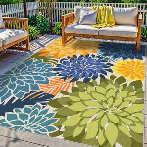 lot 19401 image: 3x5 Washable Rug for Living Room Tropical Botanical Modern Floral Chenille Area Rugs Low Pile Non Slip Carpet for Patio, Bedroom, Laundry, Green