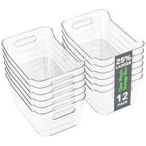 lot 19406 image: Tiawudi 12 Pack Plastic Storage Bins, Multi-Use Organizer Bins, Pantry Organizer, Clear Storage Containers for Home, Kitchen, Office, Cabinet, Shelf and Fridge Organization
