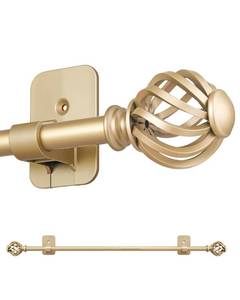 lot 20138 image: Curtain Rods No Drilling for Windows 28 to 36 Inch, 58 Inch Diameter Renter Friendly Gold Curtain Rod with 3M Adhesive Brackets for BedroomApartment (2 pack)