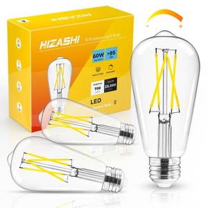 lot 20140 image: Hizashi E26 Edison Bulb 60 Watt LED, 4000K Dimmable Light Bulbs, ST19 Vintage Light Bulbs Cool White, 95CRI, UL Listed,700 Lumens 6W E26 Medium Base, Clear Glass, Pack of 3