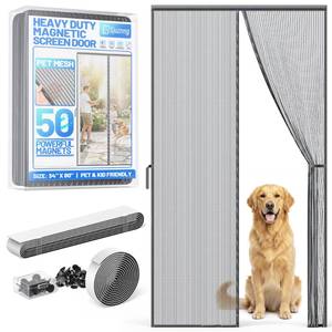lot 20146 image: Heavy Duty Magnetic Screen Door Mesh - Auto-Sealing Hand-Free Door Net Screen with 50 Magnets, Pet & Kid Friendly, PET Fine Mesh Doors Screens Keep Bugs & Mosquitos Out Fits Front Doors Size 32 x 78
