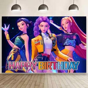 lot 20151 image: Demon Movie Hunters Birthday Party Decorations,Happy Birthday Banner Backdrop for Birthday Party Supplies