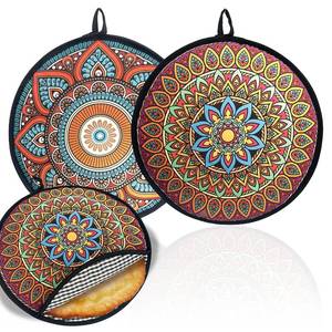 lot 20159 image: 2 Pack 12 Inch Large Tortilla Warmers  Mandala Pattern Insulated Microwaveable Fabric Pouch  Keeps Tacos, Naan, Pizza & Flour Tortillas Warm