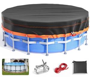 lot 20169 image: 10Ft Round Pool Cover - Solar Covers for Above Ground Pools, Oxford Fabric Pool Covers for Above Ground Pools with Winch and Cable, Waterproof and Dustproof Swimming Pool Cover