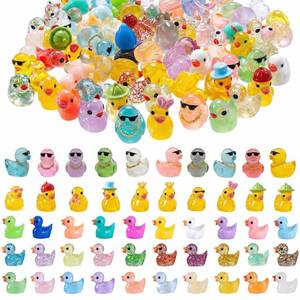 lot 20178 image: LionWell 100 Pcs Mini Resin Ducks, Mixed Styles (Glow, Glitter, Hats, Sunglasses, Necklaces), Tiny Animal Figurines to Hide, Small Little Ducks for Fairy Garden, Miniature Landscape & Aquarium (Not all pieces guaranteed)