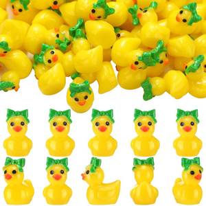 lot 20189 image: Weysat 60 Pcs Mini Cheer Resin Ducks Mini Cheer Team Gifts Bulk Tiny Small Sports Ducks with Green Bow Miniature Figurine Decoration for Cheerleader Team Inspirational Gifts