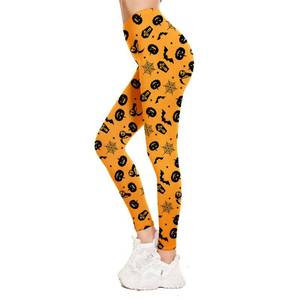 lot 20193 image: Zando Halloween Printed Leggings for Women Holiday Patterned Tights - High Waisted Stretchy Soft Full Length Non See Through Workout Yoga Pants Orange Pumpkin Large-X-Large