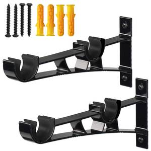 lot 20207 image: 1 Inch Double Curtain Rod Bracket Heavy Duty Curtain Rod Hooks for Curtain Rod Wall Mounted Curtain Rod Holders, 2 Pack(Black)