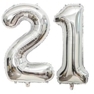 lot 20210 image: 40 Inch Silver 21 Number Balloons Giant Jumbo Huge 12 or 21 Foil Mylar Helium Number Digital Balloons Silver Birthday Mylar Digital Balloons 12th 21st Birthday Anniversary Events Party Decorations