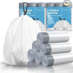 lot 20212 image: 120 Counts 1.6 Gallon Mini Drawstring Trash Bags, Small Garbage Bags by KSSKSS, Code a fit 4.5-8 Liter, 1.2-2 Gal, White Trash Bin Liners for Home Office Kitchen Bathroom Bedroom