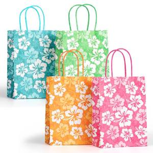 lot 20222 image: Lesnala 16Pcs Hibiscus party favor bags with handles Stitch candy bags for birthday party Hawaiian themed goodie treat paper handbag for Summer tropical Party Supplies Birthday Decorations 4 Colors