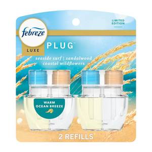 lot 20234 image: Febreze Plug In Air Freshener, Odor-Fighting Scented Oil Refill, Warm Ocean Breeze, 2 Refill