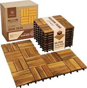 lot 1779 image: Green Alluvium Acacia Wood Interlocking Deck Tiles - 9 Pack