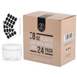 lot 19365 image: Healthy Packers 8oz Plastic Storage Jars with Black Lids - 24 Pack