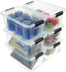 lot 1810 image: EOENVIVS Plastic Storage Bins with Lids 6 Pack, 7 Quart Storage Containers With Black Buckle Latch, Stackable Storage Organizers for Home Pantry Office Classroom Organization, Clear
